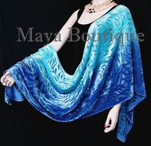 Maya Matazaro Hand Dyed Turquoise Blue Camellia Shawl Wrap Scarf Burnout Velvet