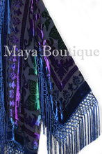 Tye Dye Teal Multi Short Fringe Jacket Kimono Silk Burnout Velvet Maya Matazaro