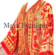 Orange & Gold Burnout Velvet Silk Fringe Jacket Kimono Short Maya Matazaro