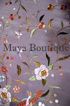 Maya Matazaro Embroidered Silk Fringe Jacket Kimono Lilac Multi Birds Flower