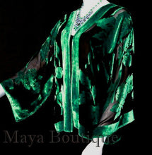 Emerald & Black Silk Burnout Velvet Jacket Short Kimono No Fringe Maya Matazaro