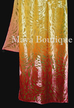 Maya Matazaro Hand Dyed Orange Gold Camellia Shawl Wrap Scarf Burnout Velvet