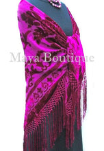 Fuchsia Silk Burnout Velvet Piano Shawl Wrap Fringed Scarf Maya Matazaro