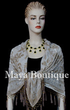 Beige Piano Shawl Scarf Wrap All Beaded Silk Burnout Velvet Maya Matazaro