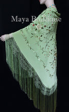 Silk Embroidered Flamenco Piano Shawl Wrap Mint Green Hand Dyed Maya Matazaro