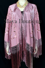Embroidered Silk Fringe Jacket Kimono Strawberry Ice Multi Birds Flower Maya