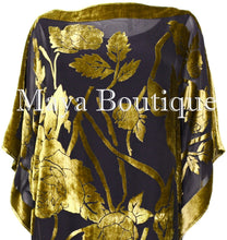 Caftan Dress Kimono Silk Burnout Velvet Antique Gold Blk Hand Dyed Maya Matazaro