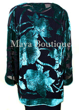 Aqua & Black Silk Burnout Velvet Jacket Short Kimono No Fringe Maya Matazaro