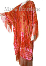 Maya Matazaro Orange Kimono Fringe Jacket Opera Coat Silk Burnout Velvet