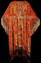 Maya Matazaro Orange Kimono Fringe Jacket Opera Coat Silk Burnout Velvet