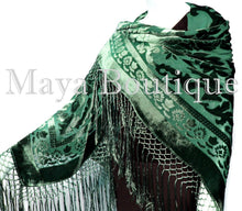 Emerald Green Piano Shawl Wrap Fringed Scarf Silk Burnout Velvet Maya Matazaro