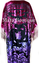 Violet Magenta Wearable Art Kimono Caftan Fringe Jacket Burnout Velvet Hand Dyed