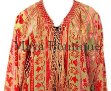 Orange Gold Burnout Velvet Silk Fringe Jacket kimono Long Coat Maya Matazaro
