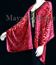 Maya Matazaro True Red Camellia Shawl Wrap Scarf Burnout Velvet Elegant!