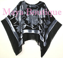 Maya Matazaro Layered Poncho Top Silk Burnout Velvet & Chiffon Silver Black USA