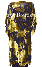 Caftan Dress Kimono Silk Burnout Velvet Antique Gold Blk Hand Dyed Maya Matazaro