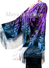 Maya Matazaro Art to Wear Burnout Velvet Kimono Jacket Hand Dyed Teal Purple