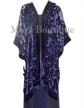 Navy Blue Caftan Kimono Duster Burnout Velvet Art Nouveau Maya Matazaro