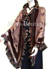 Chocolate Shawl Scarf Wrap Silk Burnout Velvet Triangle Ruffles Maya Matazaro