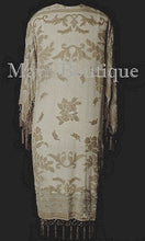 Beige Silk Burnout Velvet Beaded Fringes Jacket Kimono Long Coat Maya Matazaro