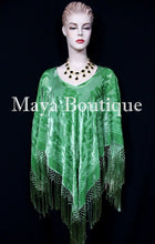 Green Silk Burnout Velvet Poncho Fringe Top Shawl Hand Dyed Maya Matazaro