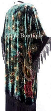 Silk Velvet KIMONO Opera Coat Duster Beaded Black Multi Peacock Maya Boutique