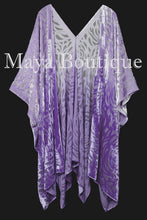 Maya Matazaro Lilac Ombre Camellia Burnout Velvet Caftan Kimono Jacket Hand Dyed