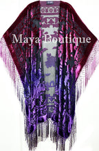 Violet Magenta Wearable Art Kimono Caftan Fringe Jacket Burnout Velvet Hand Dyed