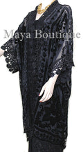 Lace & Burnout Velvet Kimono Caftan Jacket Duster Black Maya Matazaro Plus