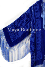 Maya Clothing Royal Blue Fringe Jacket Kimono Short Silk Burnout Velvet Hand Dye