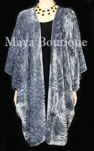 Dusk Gray Camellia Burnout Velvet Caftan Kimono Jacket Maya Matazaro Hand Dyed