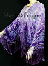 Wearable Art Purple Lavender Velvet Kimono Jacket Hand Dyed Short Maya Matazaro