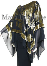 Maya Matazaro Layered Poncho Top Silk Burnout Velvet Chiffon Black Antique Gold