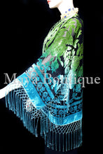 Art to Wear Devore Velvet Kimono Jacket Hand Dyed Green Turquoise Maya Matazaro