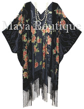 Tea Roses Caftan Kimono Burnout Velvet Black Orange Usa Made Maya Matazaro