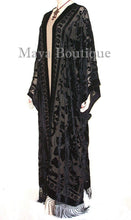 Maya Matazaro Opera Caftan Kimono Duster Burnout Velvet Black Extra Long