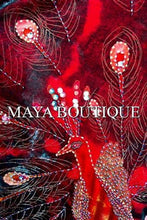 Silk Velvet Kimono Opera Coat Duster Beaded Red Multi Peacock Maya Matazaro