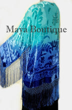 Wearable Art Silk Burnout Velvet Fringe Jacket Flapper Style Hand Dyed Maya Plus