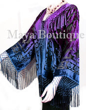 Maya Matazaro Art to Wear Burnout Velvet Kimono Jacket Hand Dyed Teal Purple
