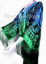 Maya Matazaro Art to Wear Burnout Velvet Kimono Jacket Hand Dyed Green Blue