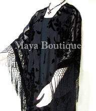 Caftan Duster Fringe Jacket Kimono Opera Coat Black Burnout Velvet Maya Matazaro