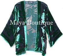 Emerald & Black Silk Burnout Velvet Jacket Short Kimono No Fringe Maya Matazaro
