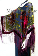 Tye Dye Poncho Shawl Top Silk Burnout Velvet Burgundy Multi Maya Matazaro