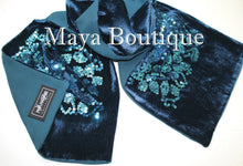 Teal Blue Scarf Sequin Velvet & Georgette Double Sided Maya Matazaro
