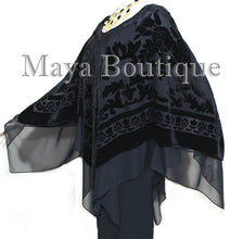 Black Maya Matazaro Layered Poncho Top Burnout Velvet & Chiffon Made In USA
