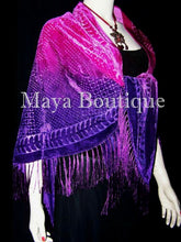 Dyed Dyed Shawl Burnout Velvet Triangle Purple & Pink Maya Matazaro