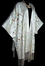 White Embroidered Silk Kimono Caftan Duster Coat Plus Size Maya Matazaro
