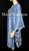 Maya Matazaro Serenity Blue Camellia Burnout Velvet Caftan Kimono Jacket USA
