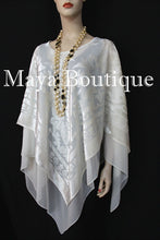 Maya Matazaro Layered Poncho Top Burnout Velvet & Chiffon Ivory Made In USA