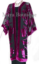 Magenta Long Kimono Jacket Silk Burnout Velvet No Fringe Maya Matazaro
